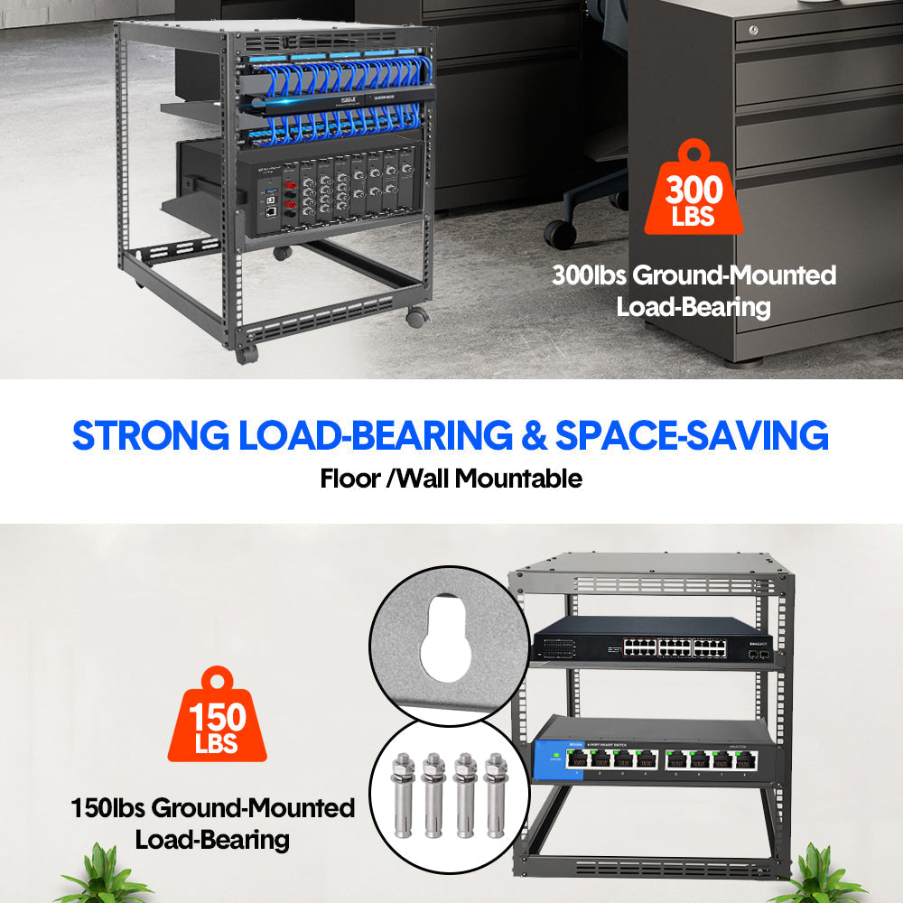 Alston 12U Open Frame Server Rack Hifi Device w/ 4 Standing Lockable Casters