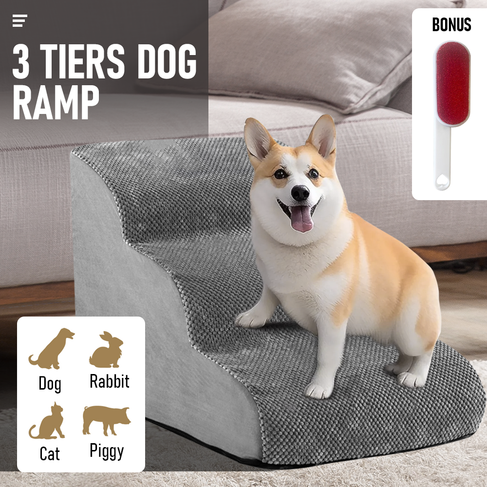 3 Tiers Dog Ramp Non Slip Pet Steps Cat Stairs 40LBS Washable Corduroy Cover