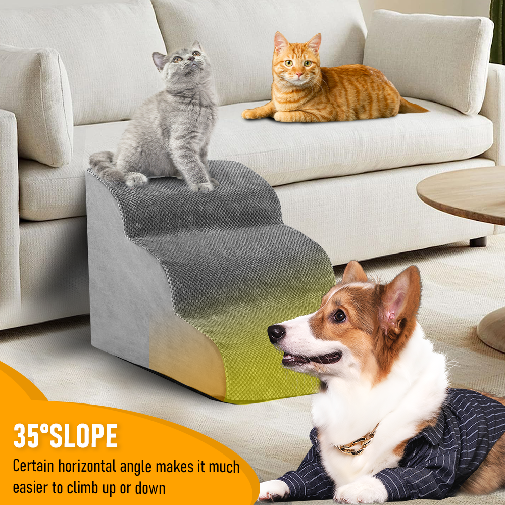 3 Tiers Dog Ramp Non Slip Pet Steps Cat Stairs 40LBS Washable Corduroy Cover