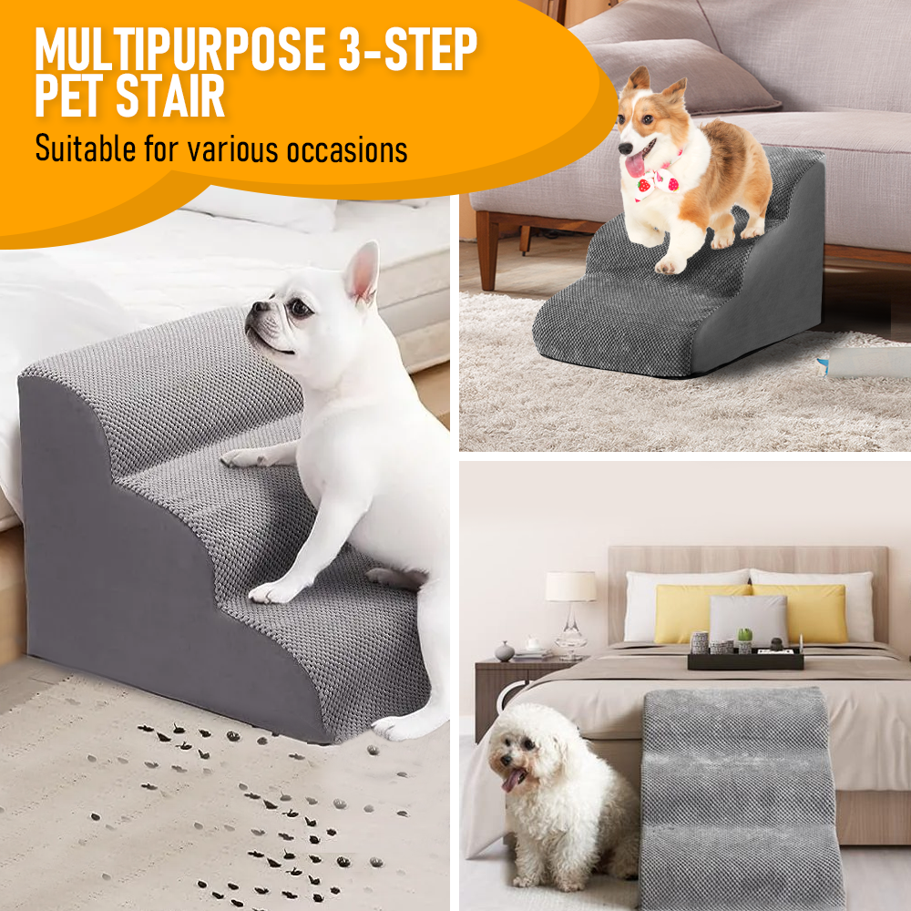 3 Tiers Dog Ramp Non Slip Pet Steps Cat Stairs 40LBS Washable Corduroy Cover