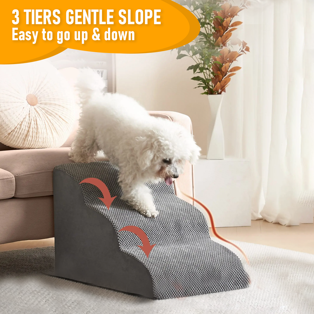 3 Tiers Dog Ramp Non Slip Pet Steps Cat Stairs 40LBS Washable Corduroy Cover