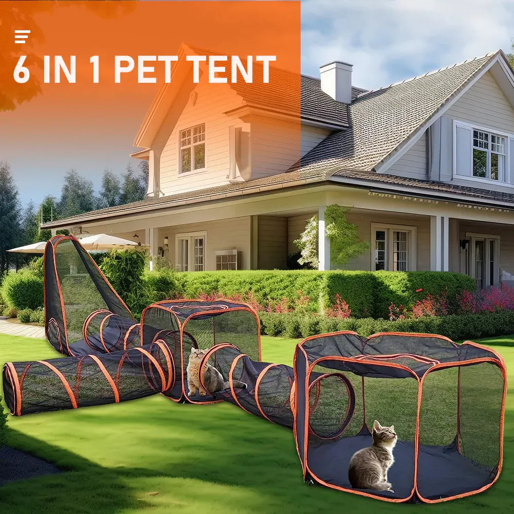6 in1 Outdoor Portable Pet Cat Playpen Folding Pop Up Mesh Play Tent Tunnel