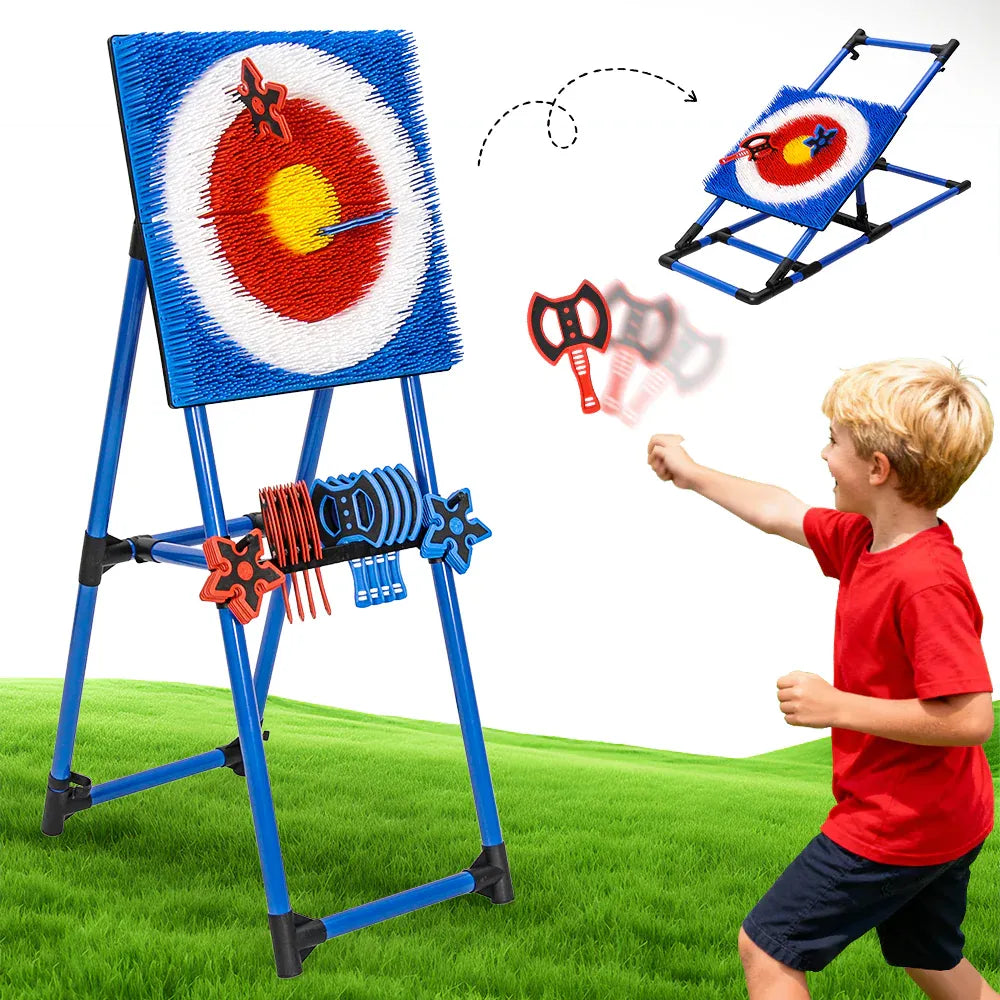 Axe Throwing Bristle Target Set w/ 8 Throwing Safety Axes & Ninja Sports Game