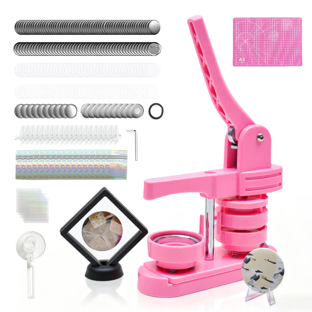 58mm Button Maker Machine DIY Badge Making Pin Press Machine w/ All Magnets Pink
