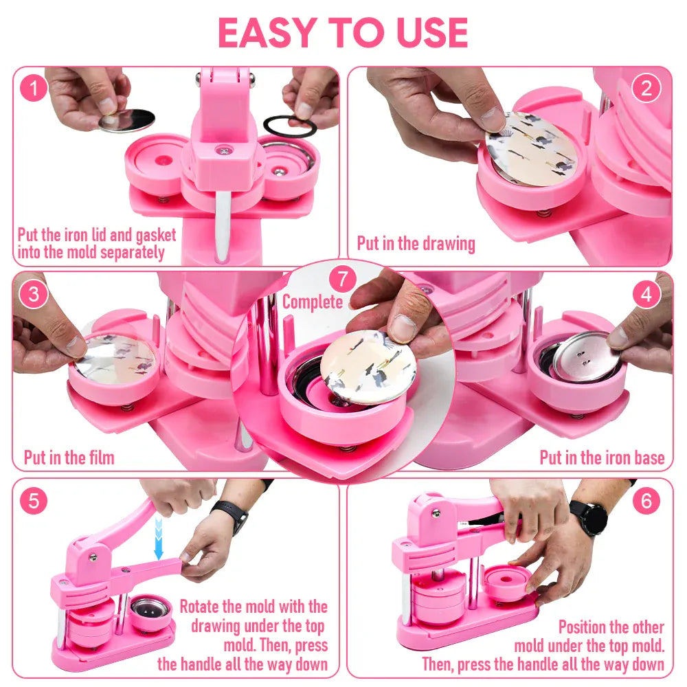 58mm Button Maker Machine DIY Badge Making Pin Press Machine w/ All Magnets Pink