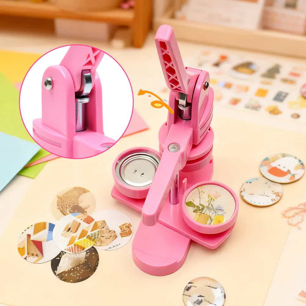 58mm Button Maker Machine DIY Badge Making Pin Press Machine w/ All Magnets Pink