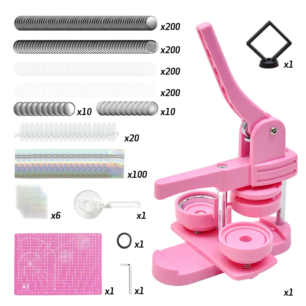 58mm Button Maker Machine DIY Badge Making Pin Press Machine w/ All Magnets Pink