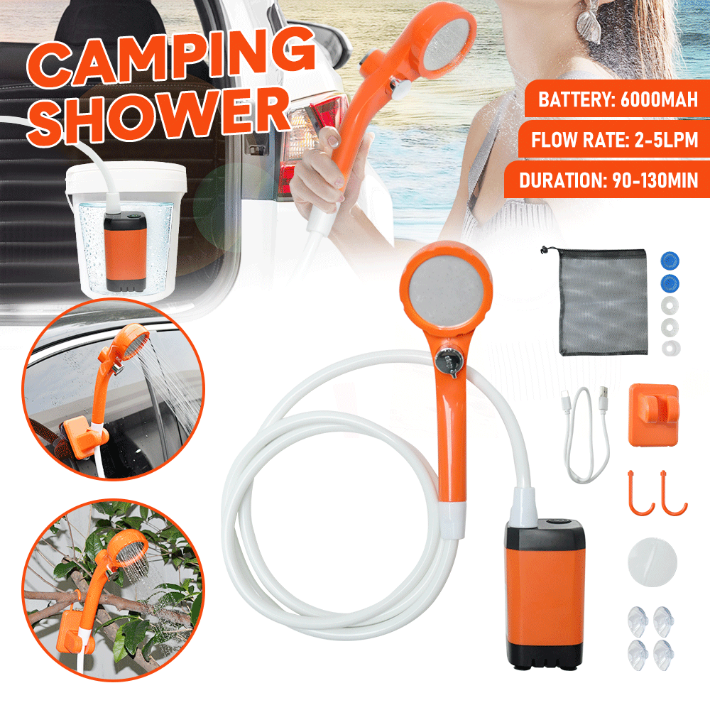 Camping Shower IPX7 Waterproof Shower Water Battery Camping Hiking Traveling