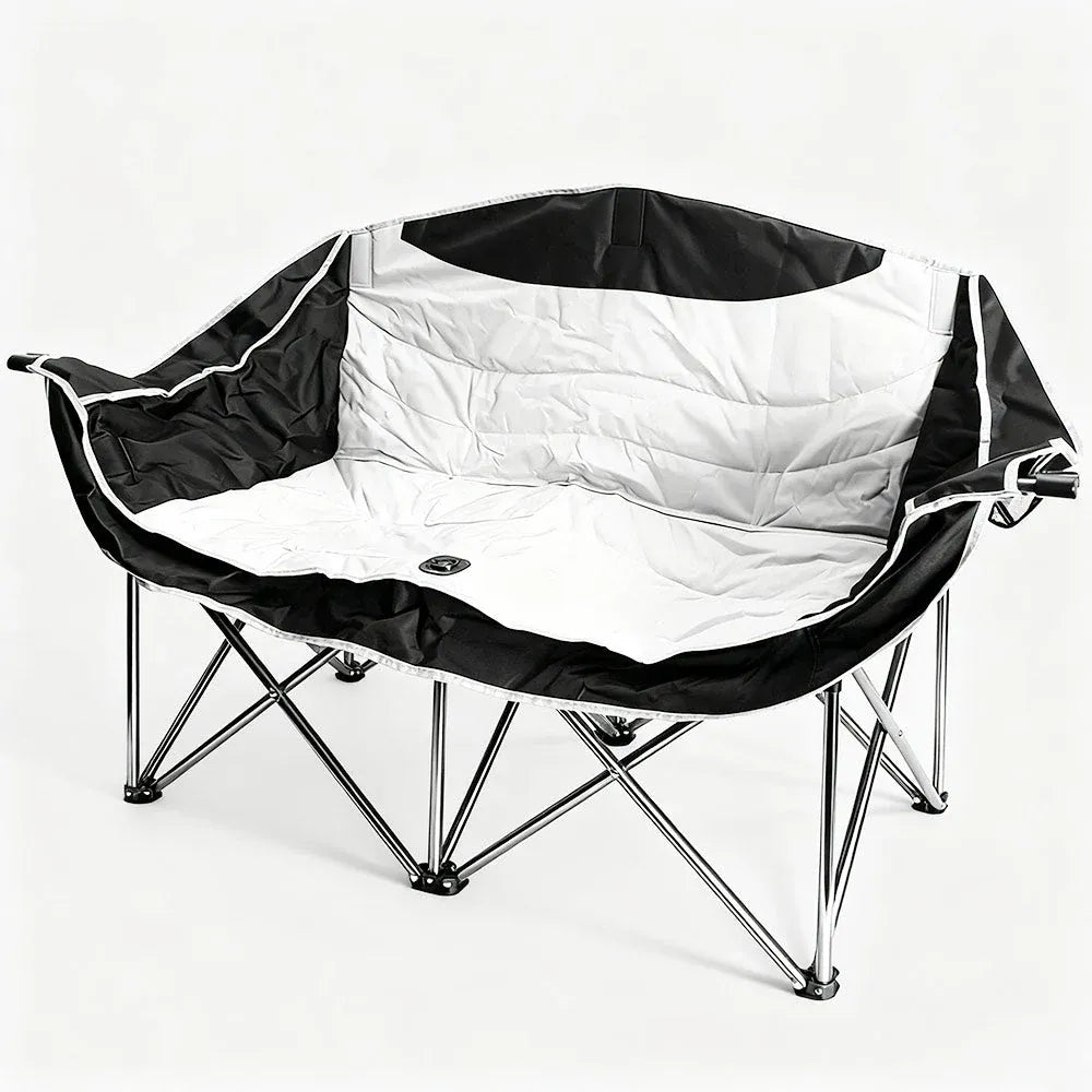 Double Camping Chairs Outdoor Lawn Camping Couch Chairs Armrests Cup Holders