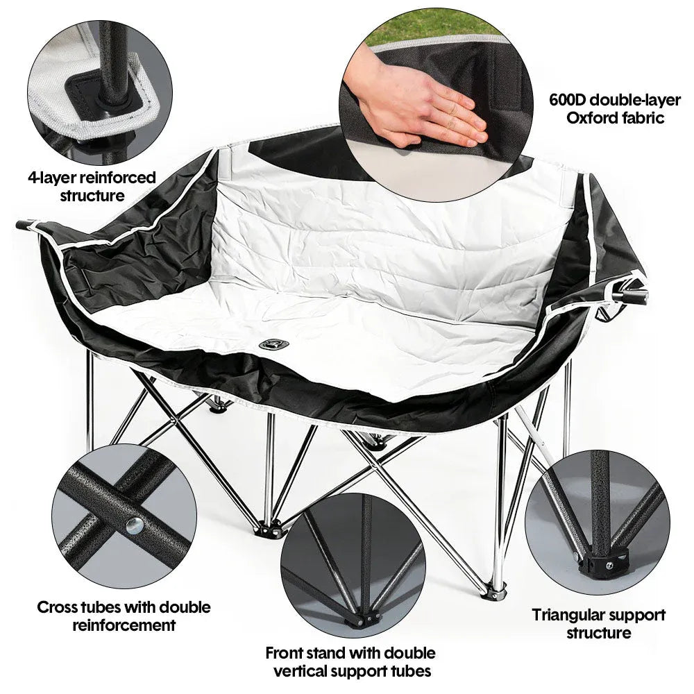 Double Camping Chairs Outdoor Lawn Camping Couch Chairs Armrests Cup Holders
