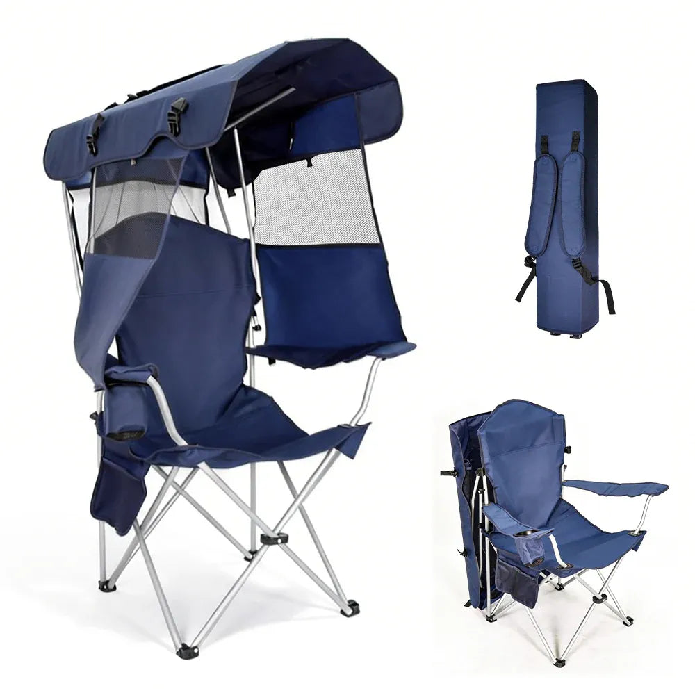 Foldable Canopy Shade Chair Sturdy Frame Chair Camping Fishing Yard Barbeque