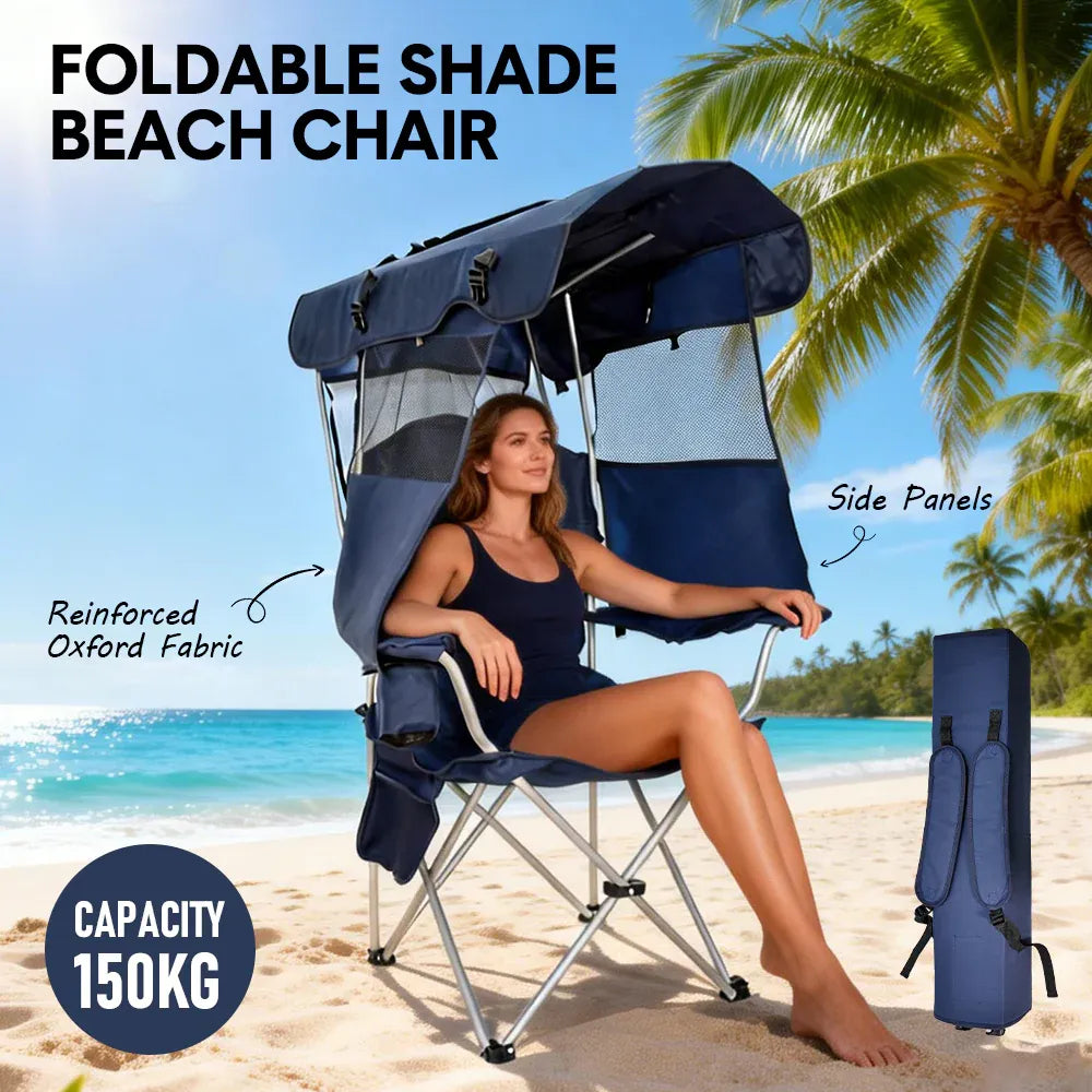 Foldable Canopy Shade Chair Sturdy Frame Chair Camping Fishing Yard Barbeque