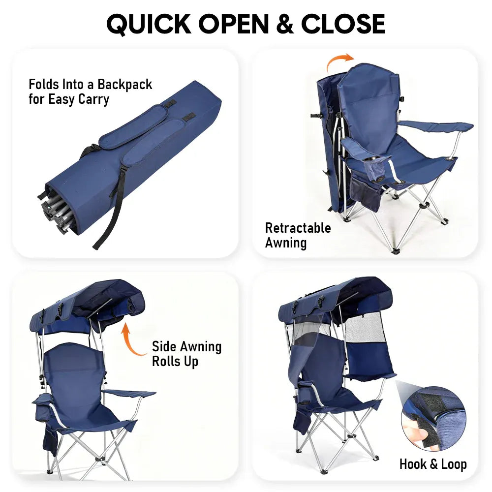 Foldable Canopy Shade Chair Sturdy Frame Chair Camping Fishing Yard Barbeque