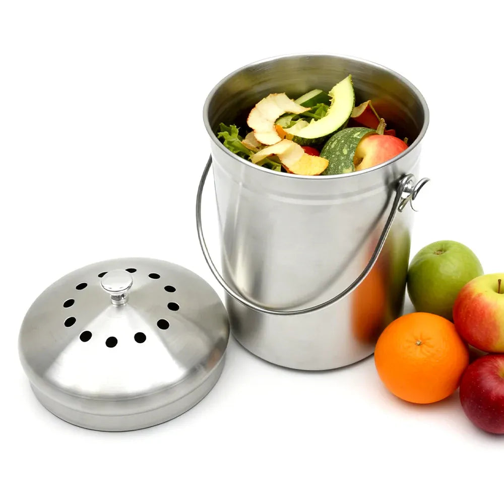 5L Compost Bin Kitchen Countertop Charcoal Kitchen Easy Cleaning Silver