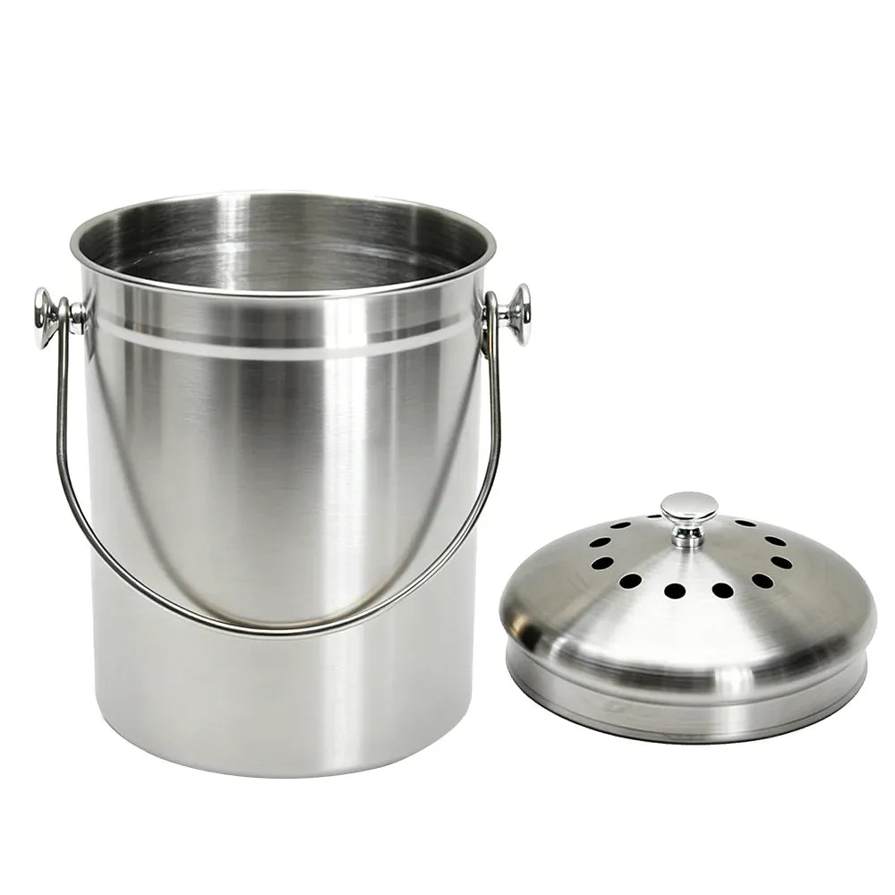 5L Compost Bin Kitchen Countertop Charcoal Kitchen Easy Cleaning Silver