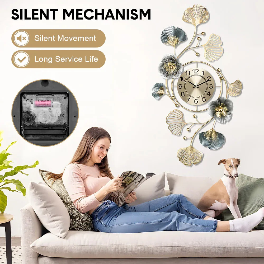 Large Wall Clock 22cm Metal Silent Non Ticking Clock Battery 3D Room Bedroom