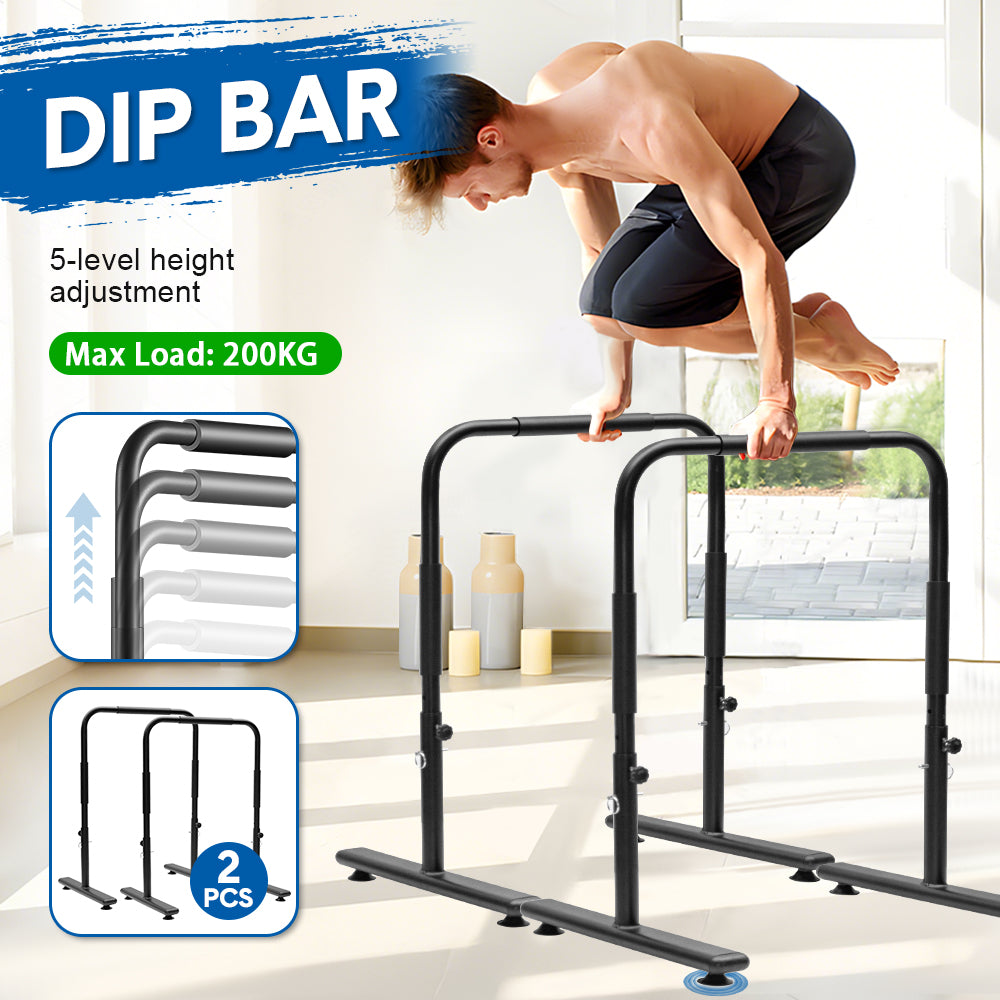 Set of 2 Functional Fitness Dip Stands Station Height Dip Gym Strength Training