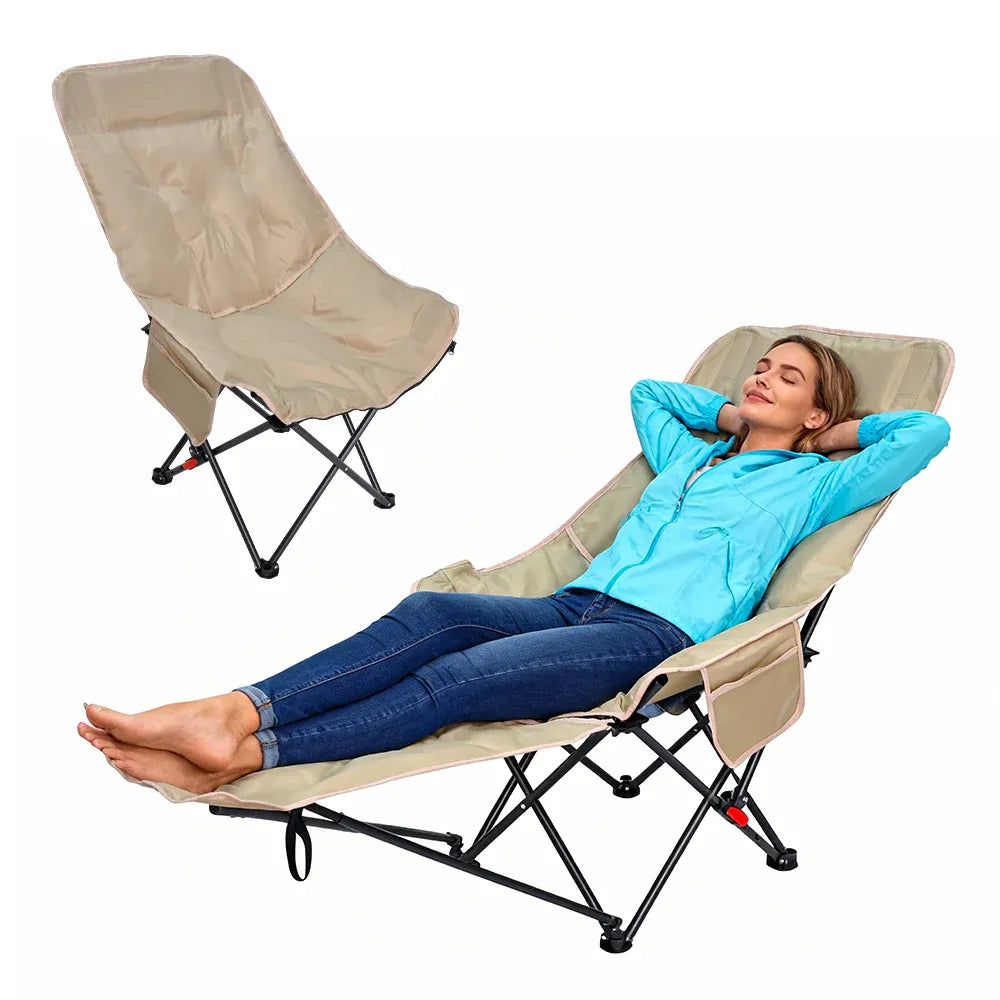 Folding Camping Recliner Outdoor HeavDuty Moon Chair 3 Pocket No Tools Setup