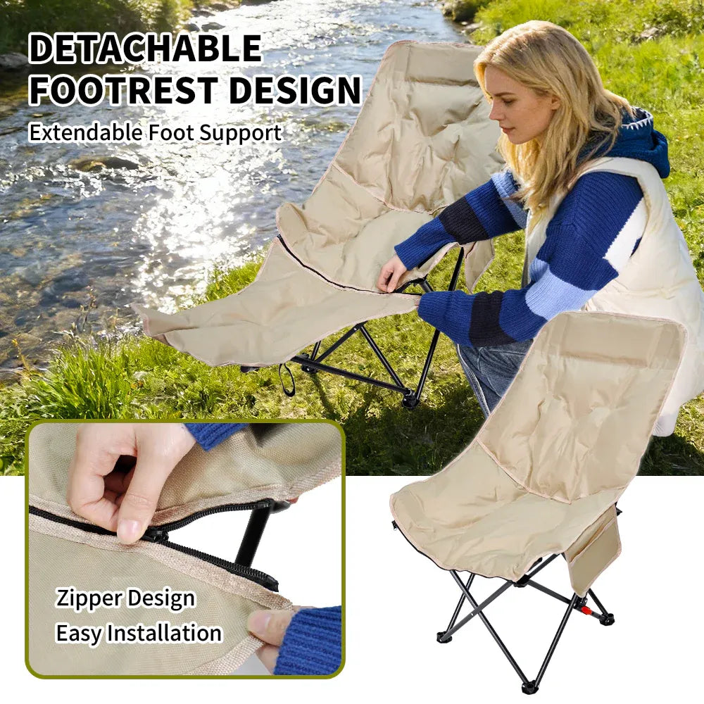 Folding Camping Recliner Outdoor HeavDuty Moon Chair 3 Pocket No Tools Setup
