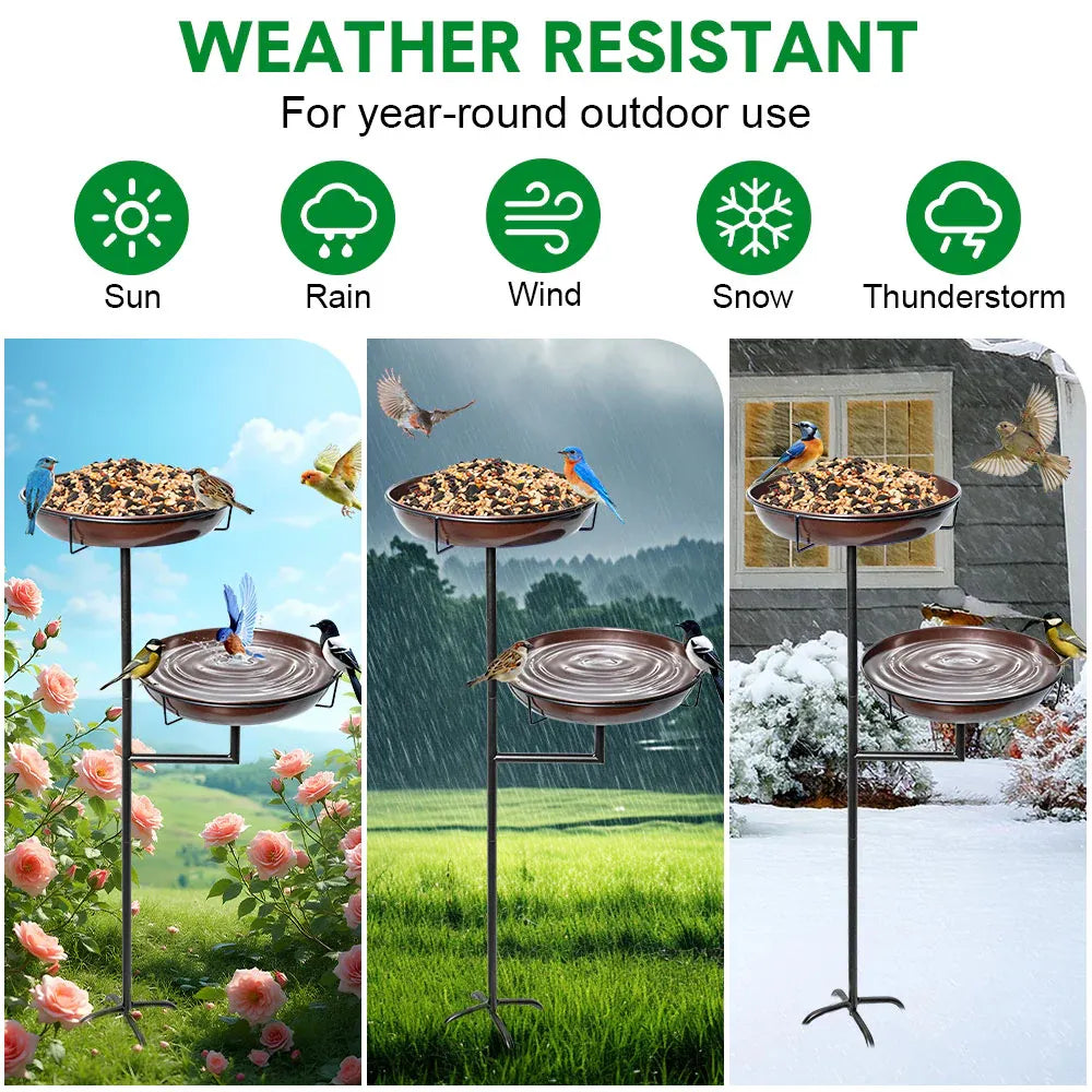 Bird Bath & Feeder Double 12Inch Bird Feeder Bird Bath Outdoors Large Capacity