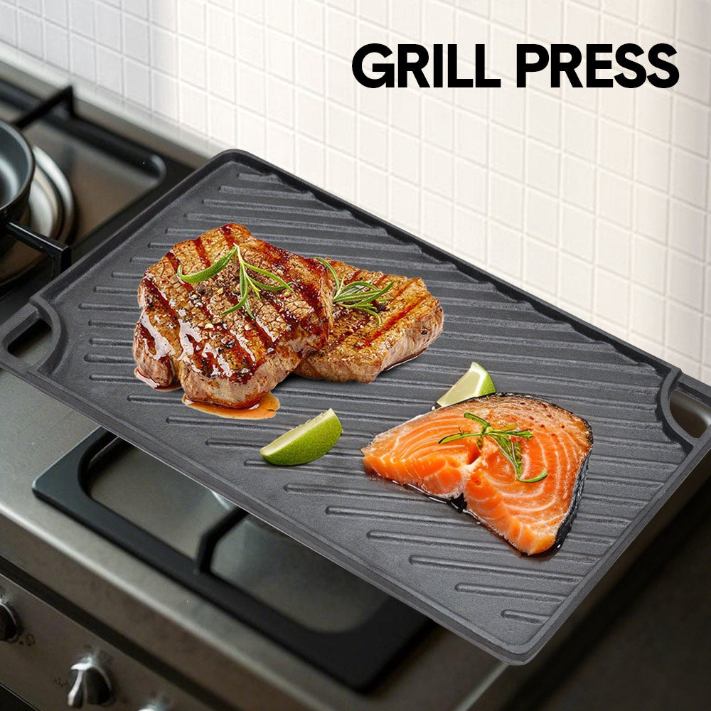 Reversible Cast Iron Griddle Rectangular 43x24cm Double Griddle Open Fire Black