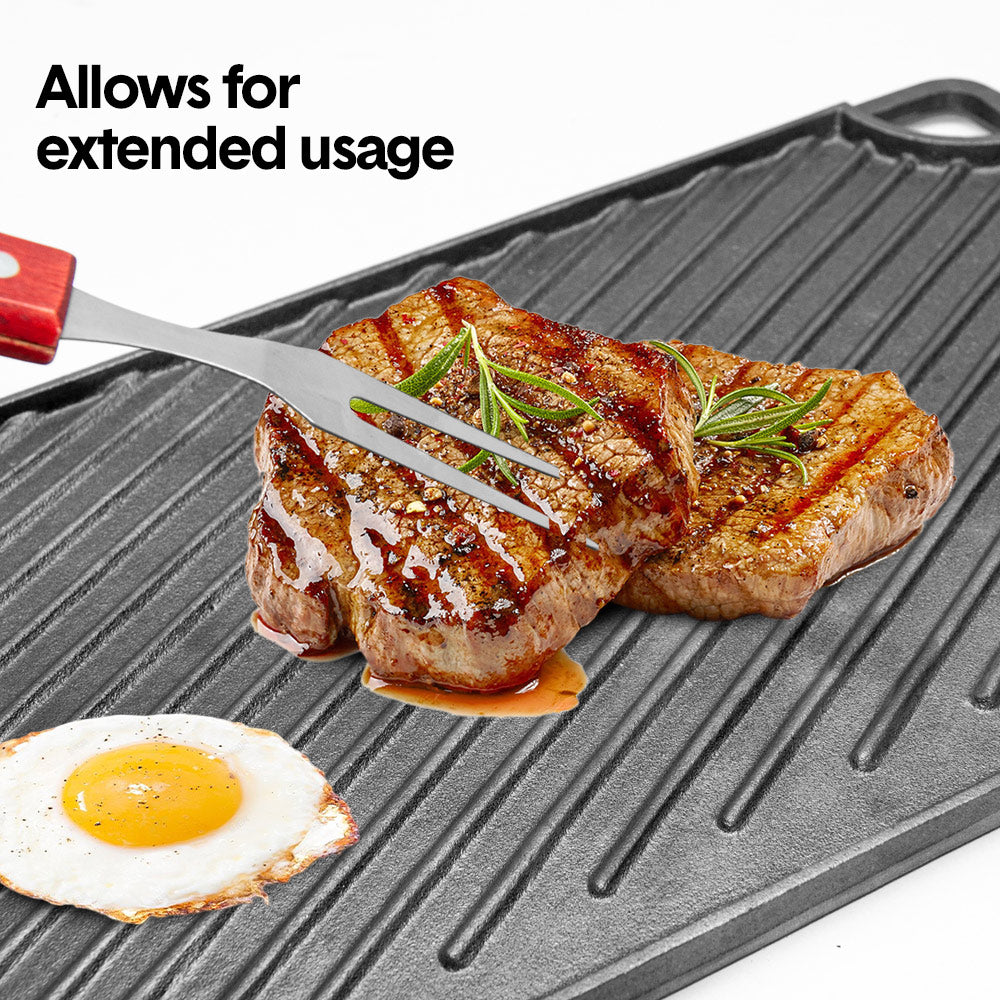 Reversible Cast Iron Griddle Rectangular 43x24cm Double Griddle Open Fire Black