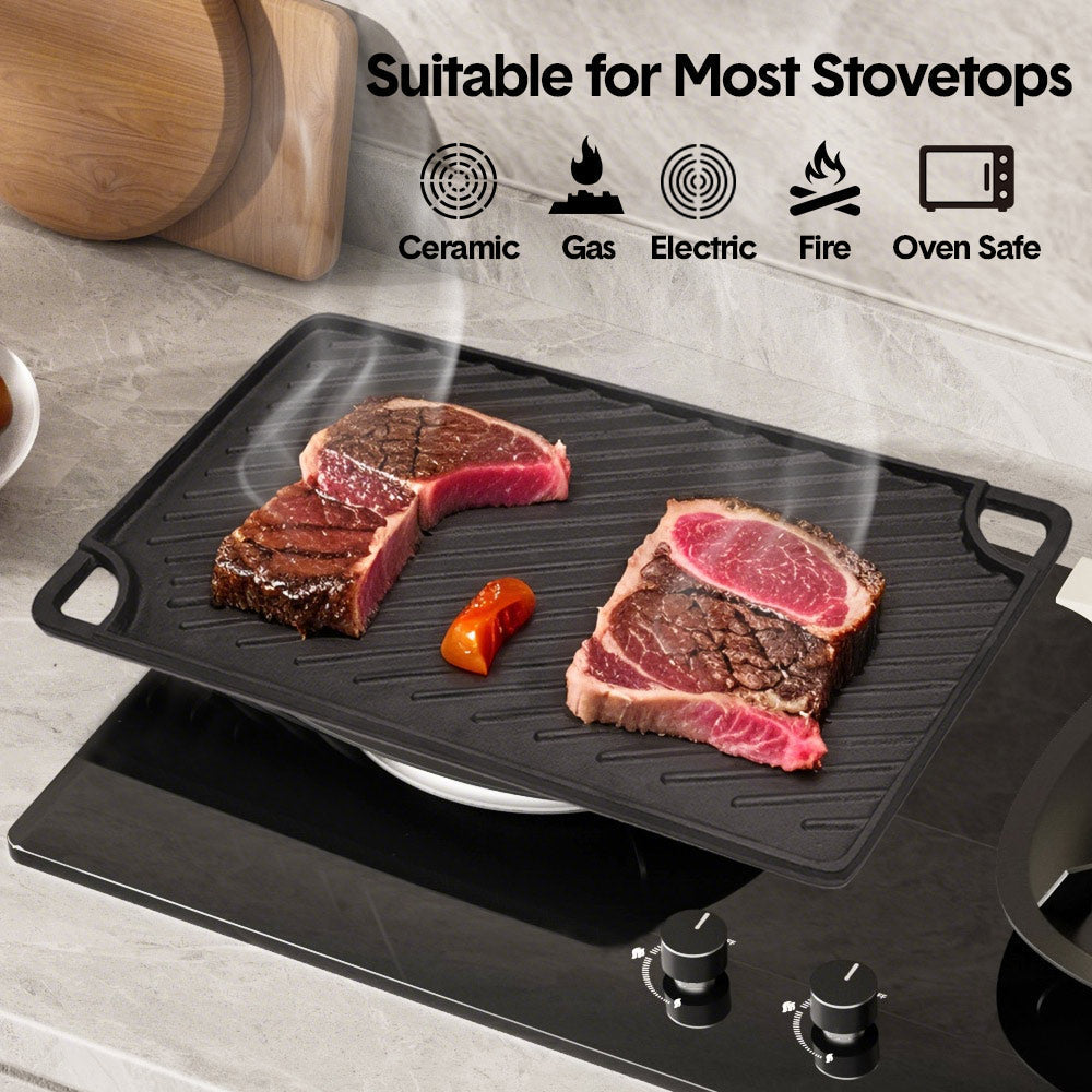 Reversible Cast Iron Griddle Rectangular 43x24cm Double Griddle Open Fire Black