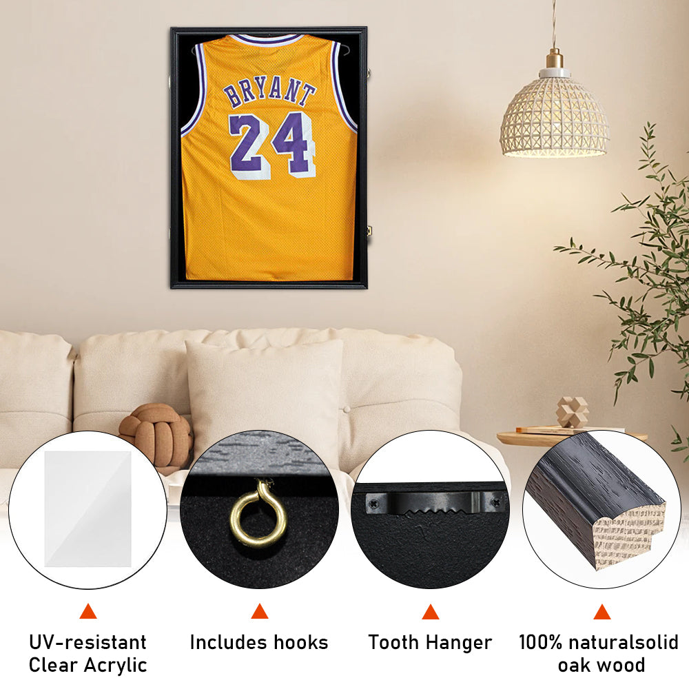 Jersey Frame Card Display Case Lockable Large Jersey UV Protection Acrylic Black