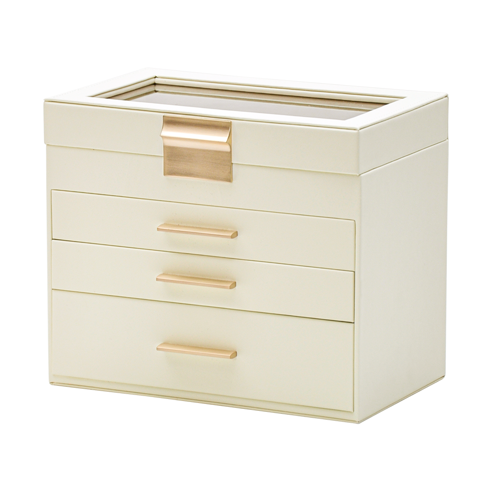 4 Layer Jewelry Box PU Leather Jewellery 3 Necklaces Rings Earrings Watches