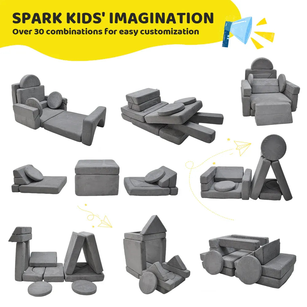 17Pcs Modular Kids Play Sofa Toddler Couch Play Bedroom Playroom Living Room