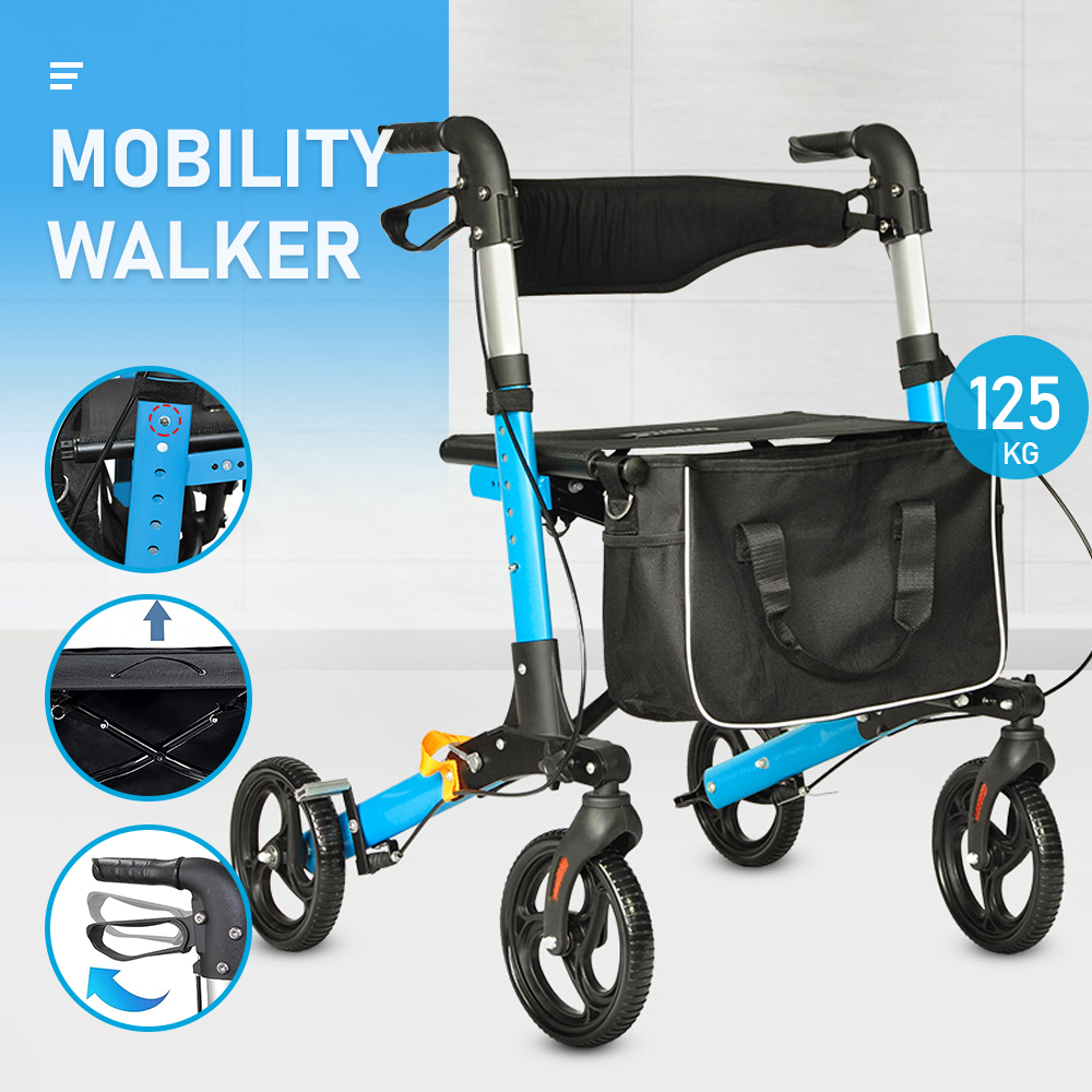 Alston 2 In 1 X Fold Mobility Walker Rollator Chair Aid 8 Inch 136KG Seniors Use