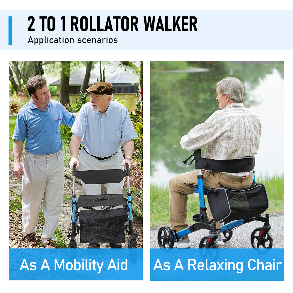 Alston 2 In 1 X Fold Mobility Walker Rollator Chair Aid 8 Inch 136KG Seniors Use