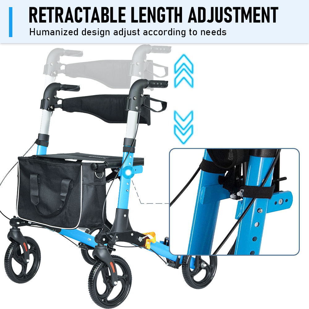 Alston 2 In 1 X Fold Mobility Walker Rollator Chair Aid 8 Inch 136KG Seniors Use