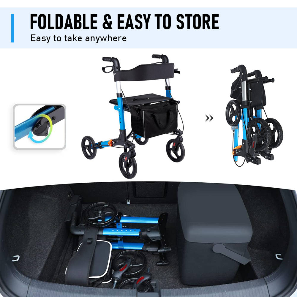 Alston 2 In 1 X Fold Mobility Walker Rollator Chair Aid 8 Inch 136KG Seniors Use