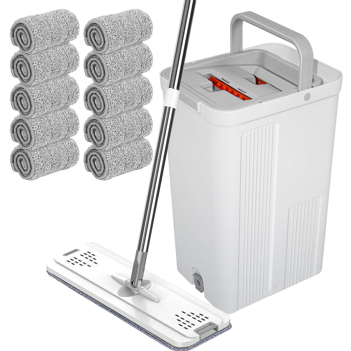 Flat D Set Mop & Bucket Wringer w/ Stainless 10 Hardwood Laminate Floors Tile