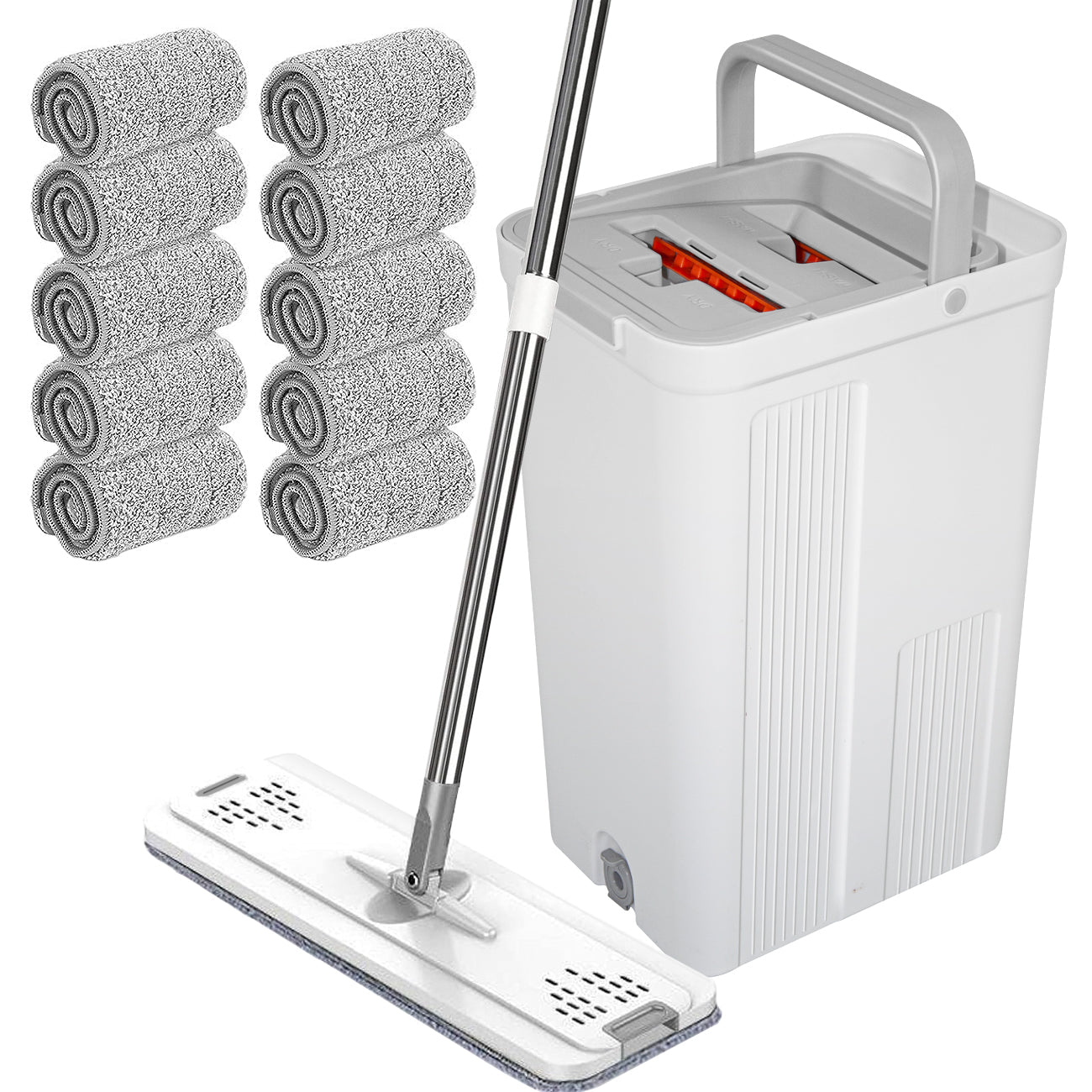 Flat D Set Mop & Bucket Wringer w/ Stainless 10 Hardwood Laminate Floors Tile