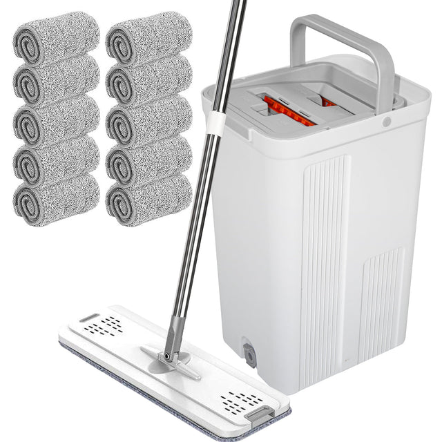 Flat D Set Mop & Bucket Wringer w/ Stainless 10 Hardwood Laminate Floors Tile