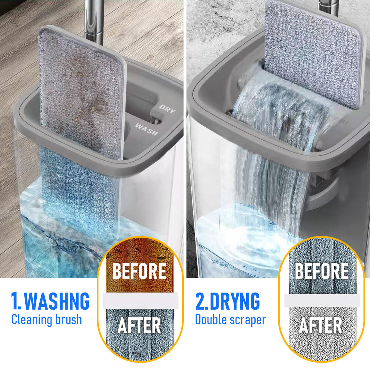 Flat D Set Mop & Bucket Wringer w/ Stainless 10 Hardwood Laminate Floors Tile