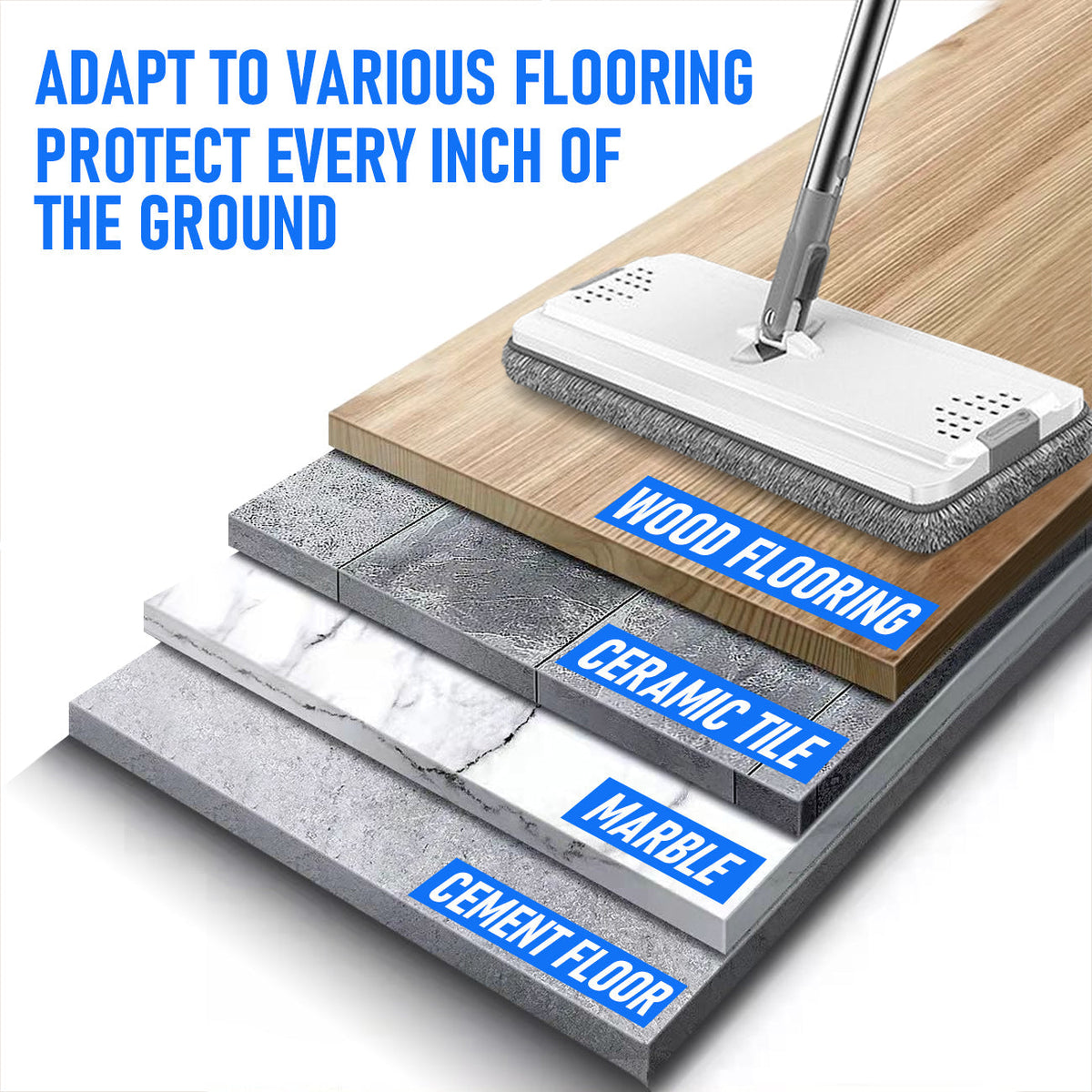 Flat D Set Mop & Bucket Wringer w/ Stainless 10 Hardwood Laminate Floors Tile
