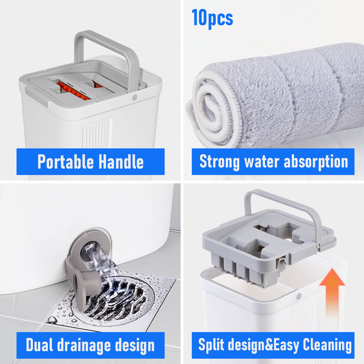 Flat D Set Mop & Bucket Wringer w/ Stainless 10 Hardwood Laminate Floors Tile