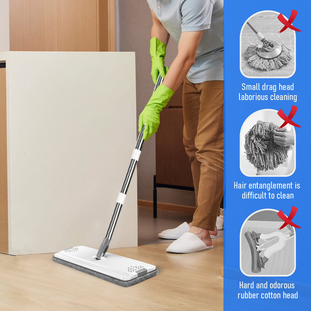 Flat D Set Mop & Bucket Wringer w/ Stainless 10 Hardwood Laminate Floors Tile