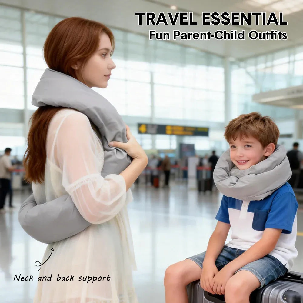 2Pcs Travel Pillow Wrap Comfort Neck Support Pillow Travel Soft Neck Pillow Grey