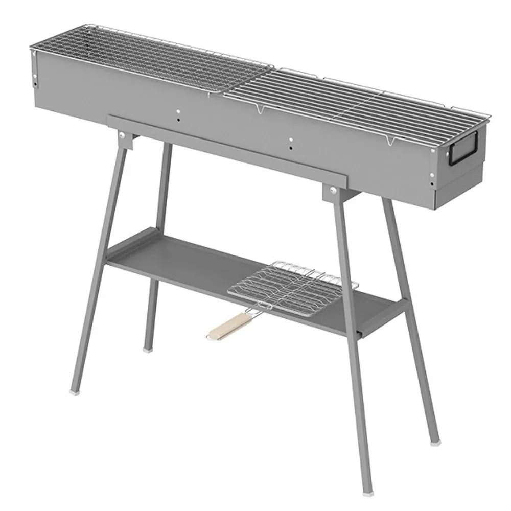 Charcoal Grill Rectangular Folding Grill L100xW18cm Camping Patio Cooking