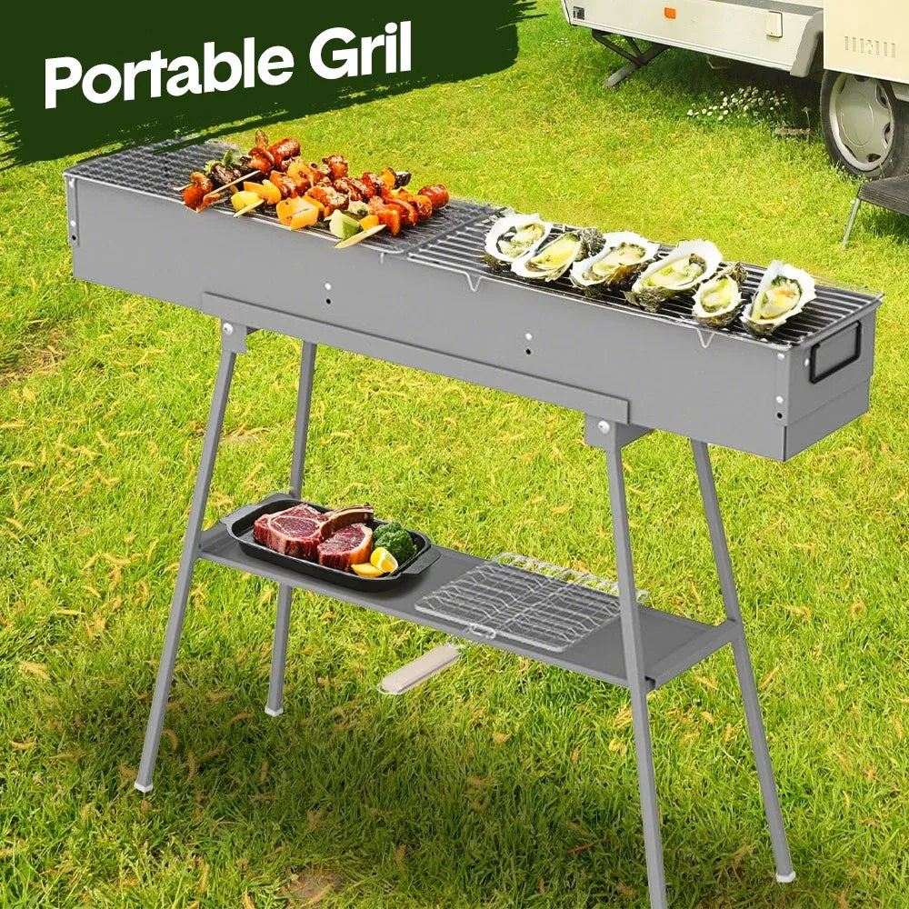 Charcoal Grill Rectangular Folding Grill L100xW18cm Camping Patio Cooking