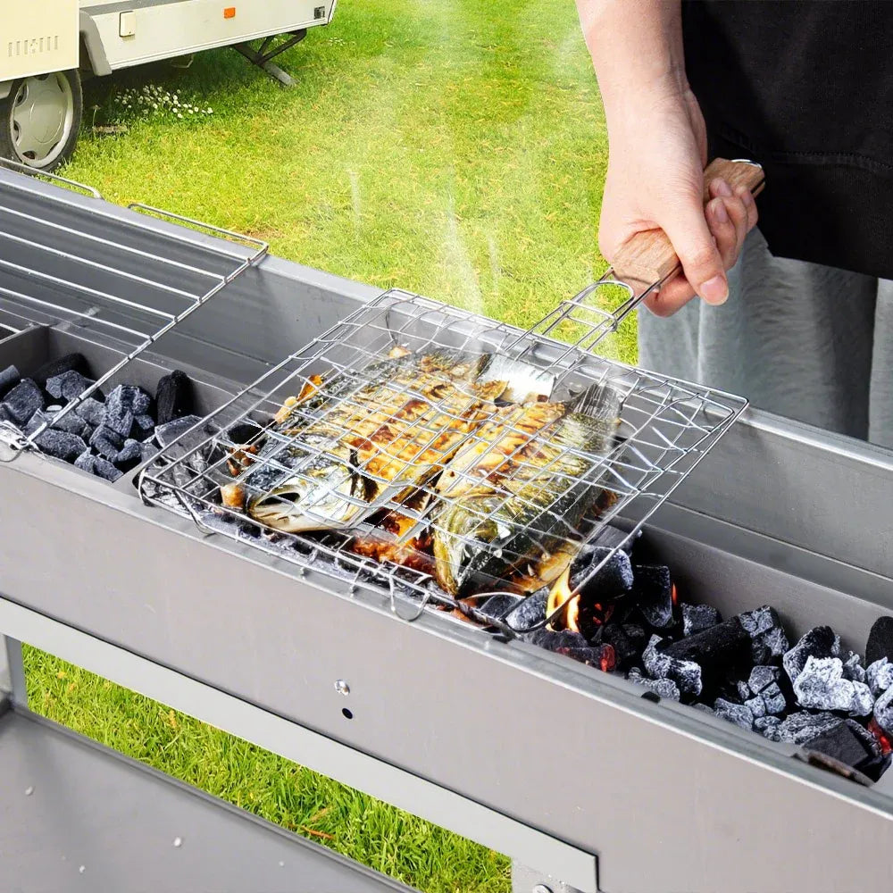 Charcoal Grill Rectangular Folding Grill L100xW18cm Camping Patio Cooking