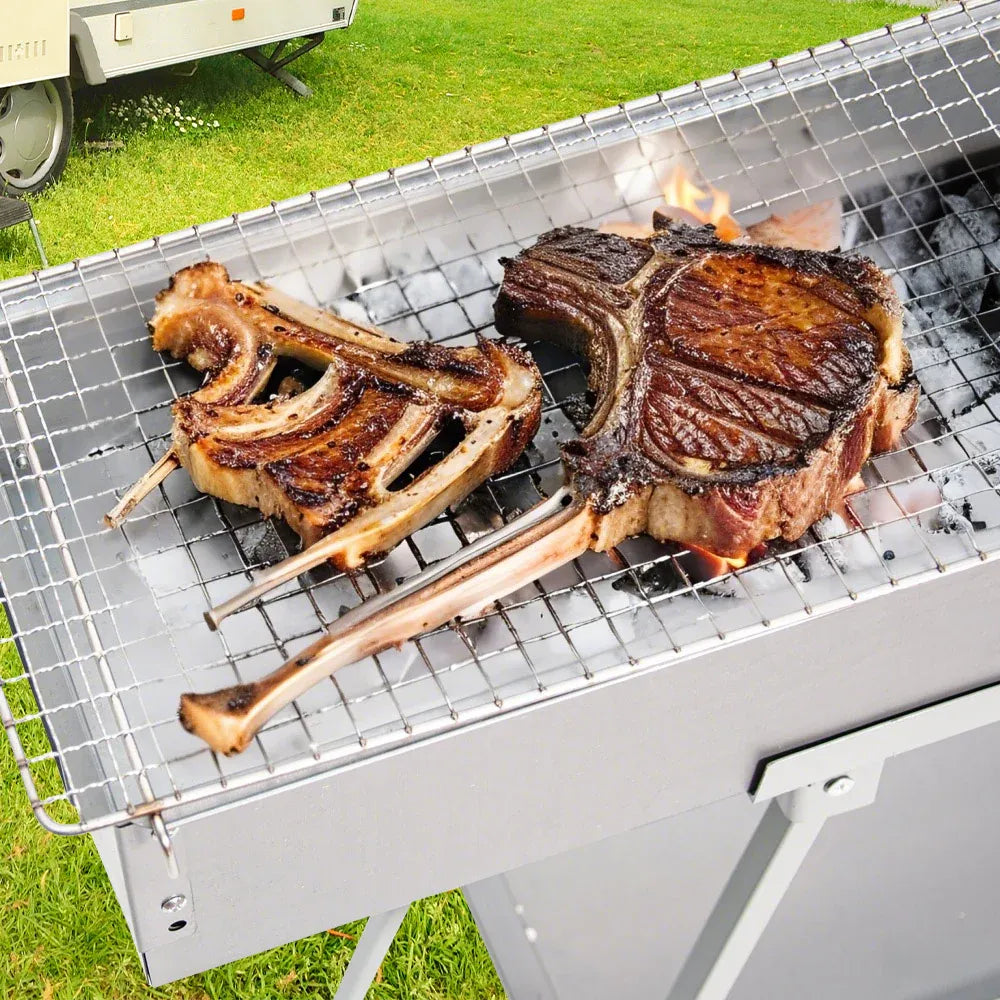 Charcoal Grill Rectangular Folding Grill L100xW18cm Camping Patio Cooking