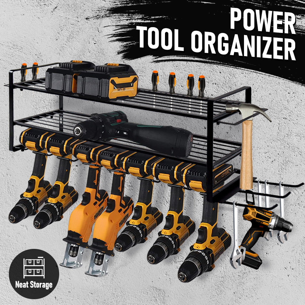 Power Tool Organizer Wall Mount 7 Drill Holder 3 Layer Suitable Workshop Garage