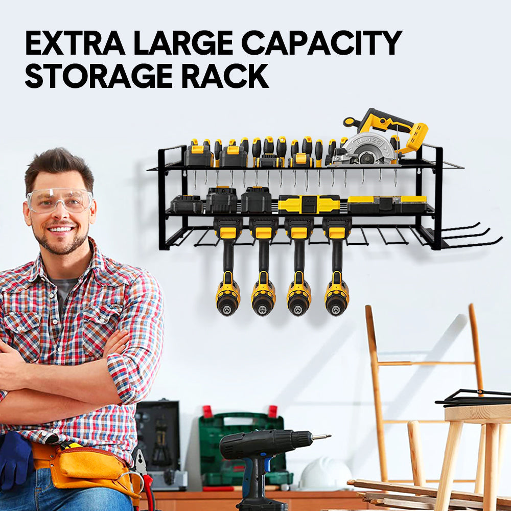 Power Tool Organizer Wall Mount 7 Drill Holder 3 Layer Suitable Workshop Garage