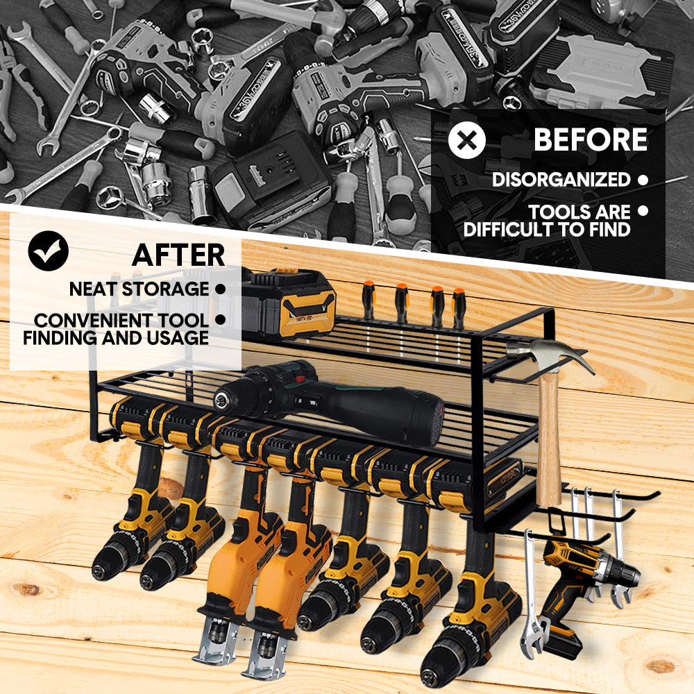 Power Tool Organizer Wall Mount 7 Drill Holder 3 Layer Suitable Workshop Garage