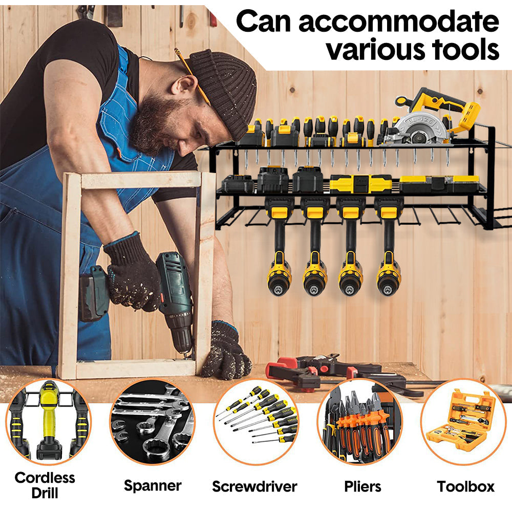 Power Tool Organizer Wall Mount 7 Drill Holder 3 Layer Suitable Workshop Garage